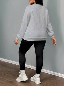 Slaydiva 2pcs Fall Casual Minimalist Horse Logo Print Loose Fit Crew Neck Sweatshirt And Black Leggings Set, All-Match Versatile Outfit For Autumn/Winter - Multicolor - View 3