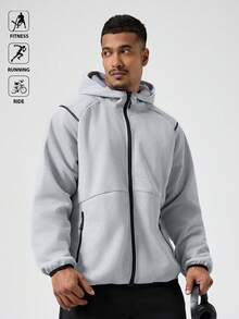 Manfinity Acti Log 男士百搭连帽针织休闲运动夹克，秋冬外套 - 灰色 - 查看 6