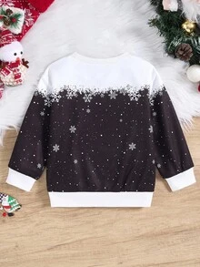3pcs Young Boy Snowflake Print Crew Neck Sweatshirt,Autumn,Family Matching Mommy And Me Christmas,Thermal Lined Thick Fabric Comfortable For Winter - Black and White - View 2