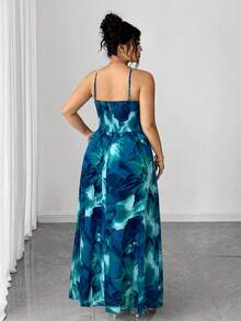 Elenzga Thiết kế thắt eo xoắn họa tiết hoa mới cỡ lớn dành cho nữ, có đường xẻ gấu, thích hợp cho kỳ nghỉ và hẹn hò - Nhiều màu - Xem 2