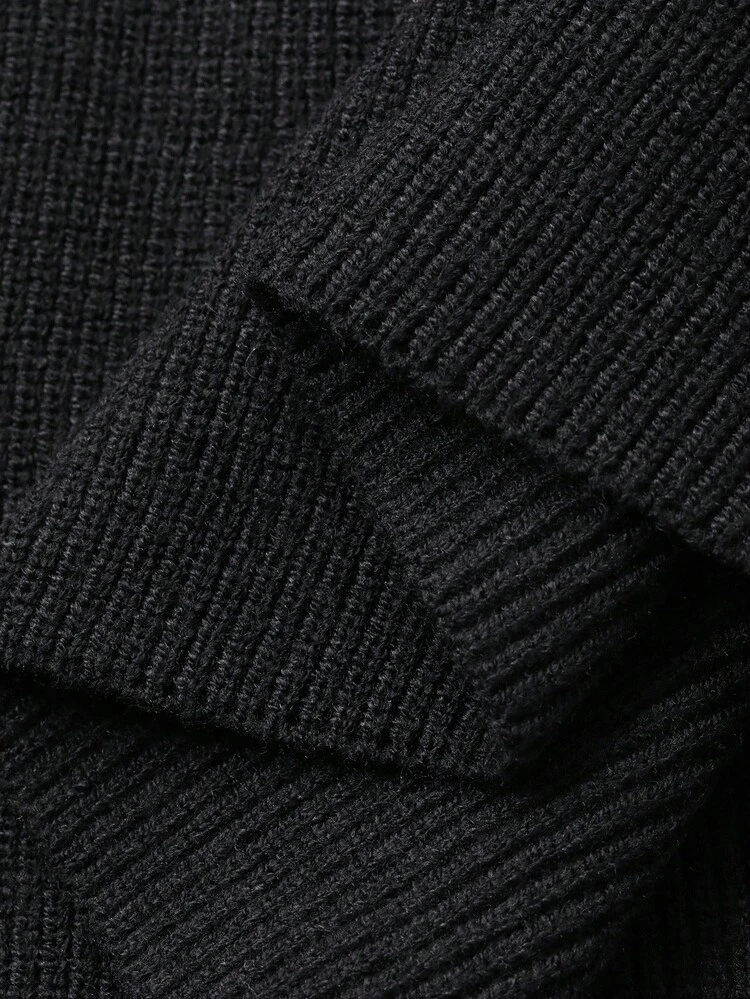 Contrasting Color Waist Cinched Elegant Sweater Dress, Suitable As Inner Layer Under Coat