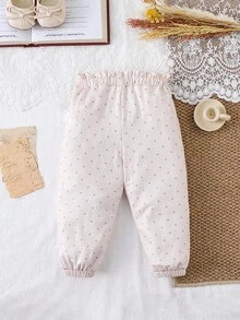 SHEIN Pantalones de niña bebé de estilo princesa con estampado de lunares 3D, de tela suave, adecuados para actividades tanto en interiores como en exteriores, de moda para otoño/invierno - Multicolor - Ver 2