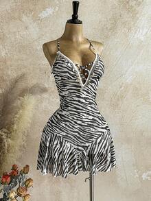 Soleia 女士斑马纹简约日常交叉肩带迷你连衣裙 - 彩色 - 查看 4