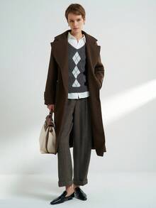 Airaco 女士纯色时尚落肩中长款休闲外套 - 棕色 - 查看 3