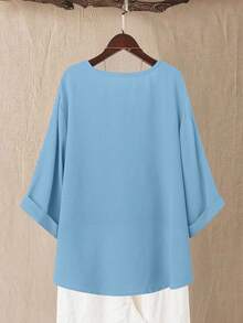 Linhara Plus Size Women's Printed 3/4 Sleeve Vacation Blouse, Spring/Summer - Blue - View 2