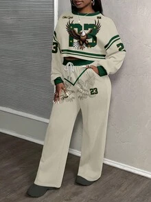 Slaydiva 2025秋冬/女士秋装/女装秋装/女士冬装/冬装/Y2K/街头潮流/女士两件套/返校季/女士外出服/23号雄鹰图案 - 彩色 - 查看 3
