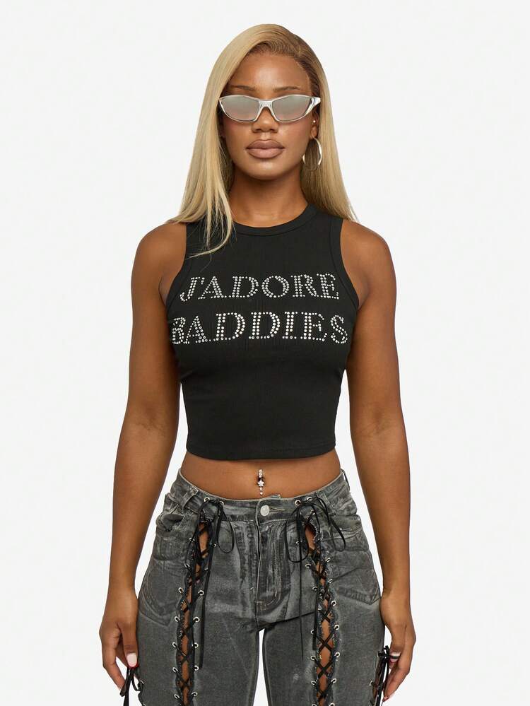 SUMWON WOMEN Rhinestone Embellished Sleeveless Tank Top