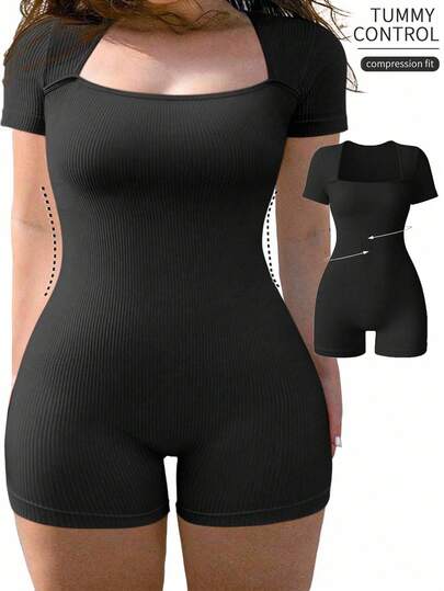 Rhythm Era Plus Size Women Black Sports Jumpsuit With Short Sleeve And Shorts Orange Youngboy Never Broke Again