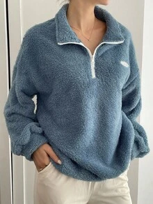 Livesso 女士宽松羊毛高领运动衫 - 藍色 - 查看 5