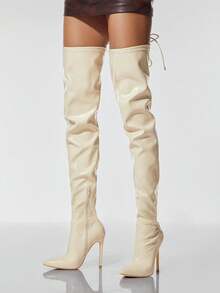 SHUZIA Women's Versatile, Warm Sexy Over-Knee Side Zipper Stiletto Heeled Boots - Beige - View 6