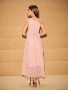 Robe de soirée pour enfants, robe de représentation pour récital de piano pour filles, robe de récital de violon, robe longue élégante pour la fête d'Halloween et les occasions formelles - Rose bonbon - Voir 2