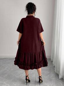 Elenzga Robe de vacances décontractée grande taille avec col volant