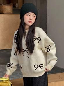 Dazy Kids Flicktröja med rund hals, fjärilsmönster och långärmad, höst - Beige - Visa 8