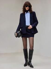 Ontre 2025 Neue Winterjacke für Damen, moderner urbaner Stil, einfarbig, navy blau, bequemes Material, locker geschnitten, KnopfverscLässig Lässig Pendler, mit Kapuze, Alltagskleidung, Herbst/Winter, einfarbig, Halloween, Weihnachtsoutfit, Bürokleidung für Damen, bequemes Material, Damen Oberbekleidung, modische und vielseitige Damenjacke, einfarbige Damen Blazer Jacke mit Kragen und Langarm für den Herbst