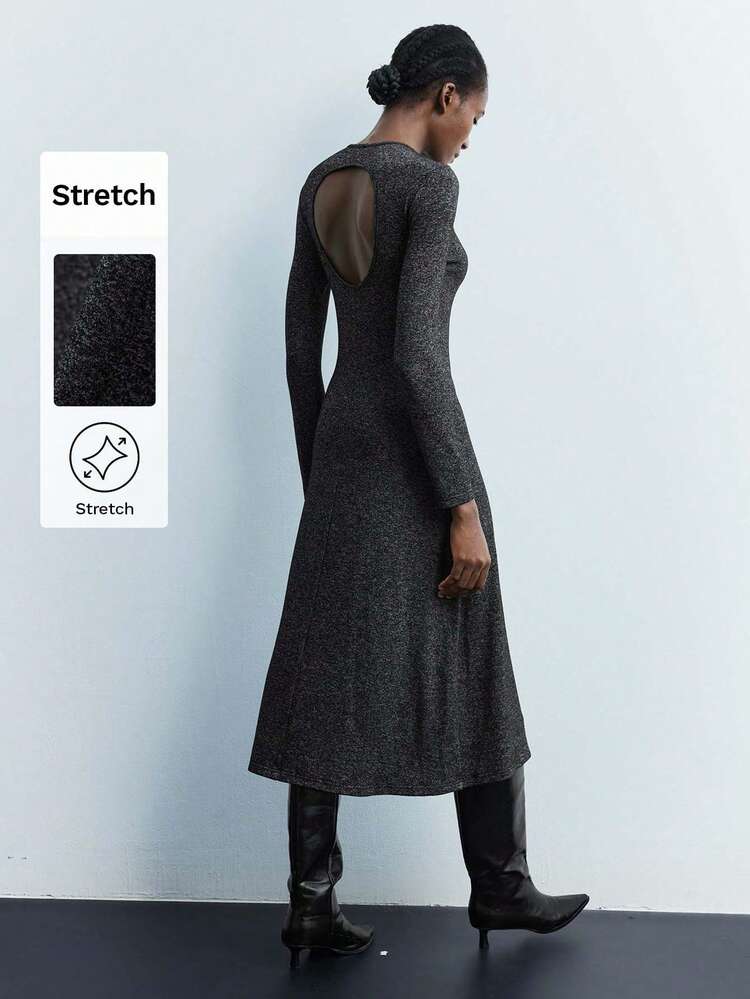 SHEIN Maija Fitted Basic Crew Neck Backless Dress For Women,Fall Clothes For Women,Halloween Clothes Saudi National Day Casual Dress Old Money Office Outfits For Women Casual Dress For Women Thanksgiving Outfit For Women