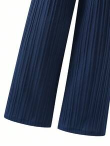 Sparklyn 2 件套青少年女孩休闲装，包括吊带背心和阔腿裤，梭织面料，松紧腰，夏季 - 寶藍色 - 查看 4