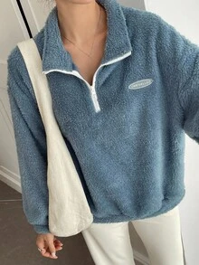Livesso 女士宽松羊毛高领运动衫 - 藍色 - 查看 6