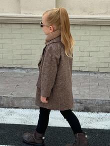 Playful Pals 女童羊毛混纺呢子大衣，高端英伦风缺口领口复古格纹，时尚优雅，适合秋冬日常穿着和朋友聚会