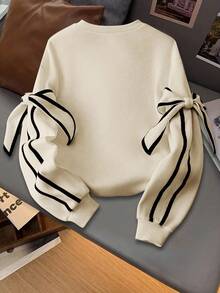 GlowEve Women's Casual Crew Neck Long Sleeve Sweatshirt With Bow Decor, Autumn/Winter