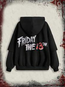 Friday the 13th X ROMWE 女士口罩图案长袖连帽二合一运动衫 - 黑色 - 查看 8