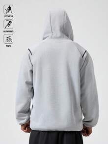 Manfinity Acti Log 男士百搭连帽针织休闲运动夹克，秋冬外套 - 灰色 - 查看 2