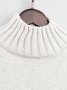Franclia 2pcs Set Sweater Rajut Kasual Wanita Leher Tinggi Lengan Panjang Belahan Bawah Warna Polos - Aprikot - View 5