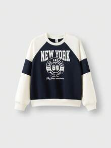 JNSQ Tween Boy Casual Pullover Sweatshirt, Loose Fit Colorblock Graphic Print Long Sleeve Crew Neck Top, Suitable For Autumn, Winter Daily Wear, Outdoor Activities, Vacation, Streetwear, Party And Leisure