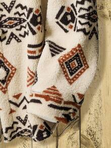 Lacomfia 大码女式休闲假日全身几何印花羊毛夹克，秋冬 - 彩色 - 查看 5