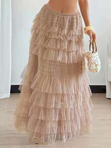 DAZY Women's Elegant Long Tulle Cake Skirt - Pink - View 3