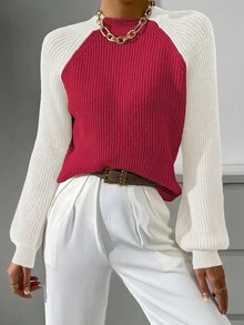 EMERY ROSE Suéter de mujer de moda casual con cuello alto, manga larga y bloque de color - Multicolor - Ver 5
