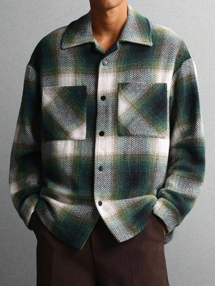 Plaid Flannel Overshirt With Button Front Pockets