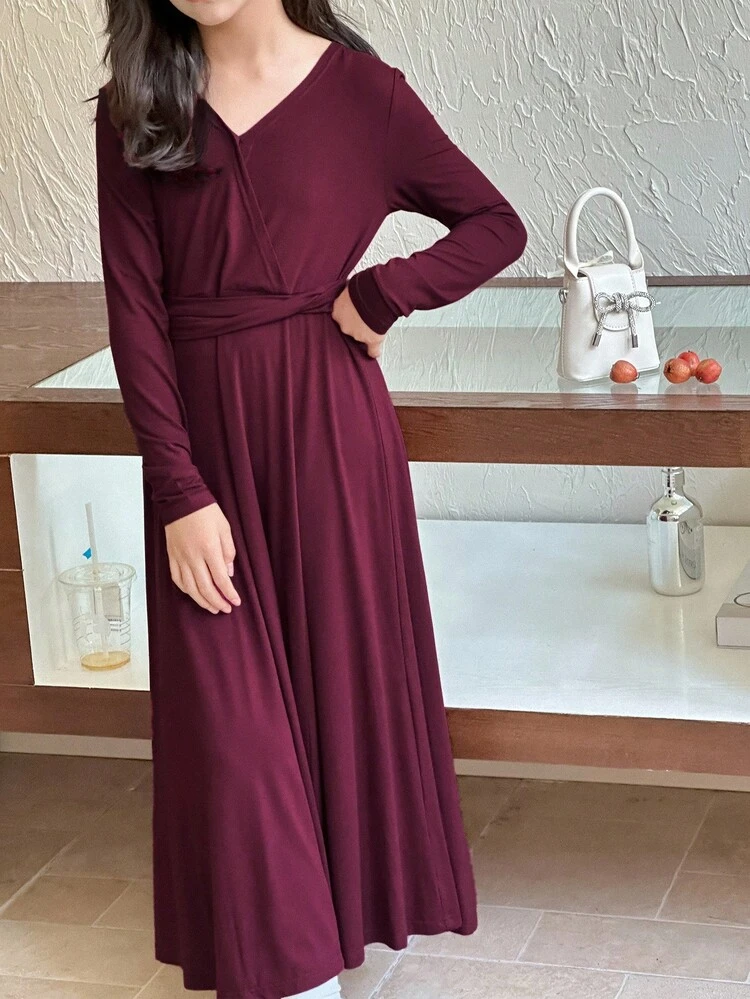 Tween Girls V-Neck Long Sleeve Knit Dress Fall/Winter