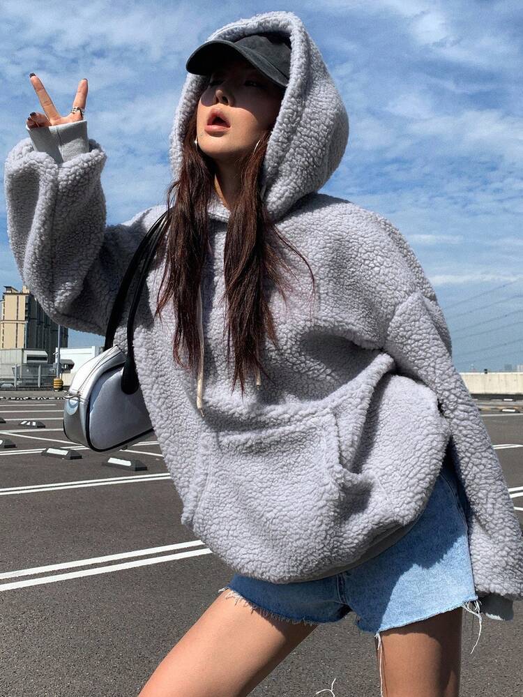 Loose Hooded Thick Lamb Wool Jacket For Women, Casual High-End Outerwear, Winter Women Coats