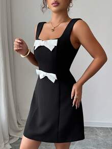 DAZY Women's Sleeveless Bow Decor Short Dress Cocktail Dress - Black - View 1