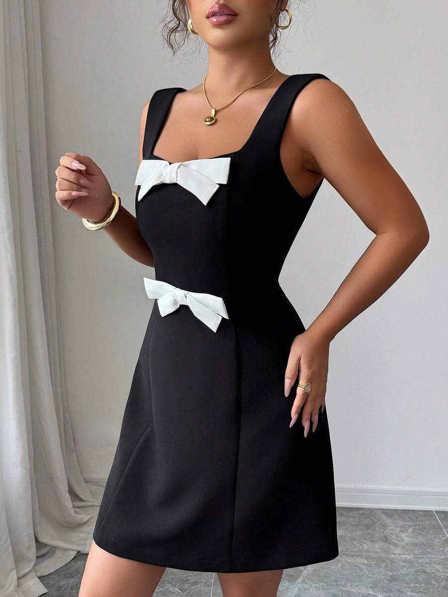 DAZY Women's Sleeveless Bow Decor Short Dress Cocktail Dress - Black - View 1