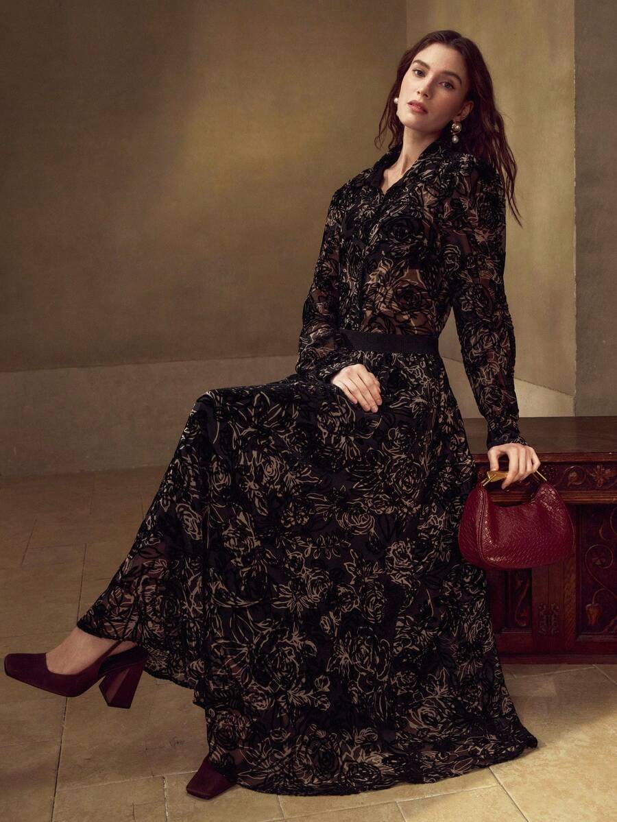 MOTF PREMIUM FLORAL PATTERN FLOWY SKIRT - Black - View 1