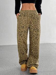 StreetHx Pantalones anchos de estilo vintage con estampado de leopardo, diseño suelto y estilizador, estilo callejero
