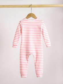 Conjunto de pijama de una pieza con estampado de conejo lindo de manga larga para bebés niñas - Rosa Pálido - Ver 3