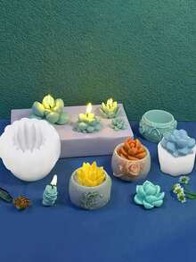 9/10 件 3D 花朵和仙人掌硅胶蜡烛模具套装，适用于香薰蜡烛、香皂、树脂等 - 彩色 - 查看 2