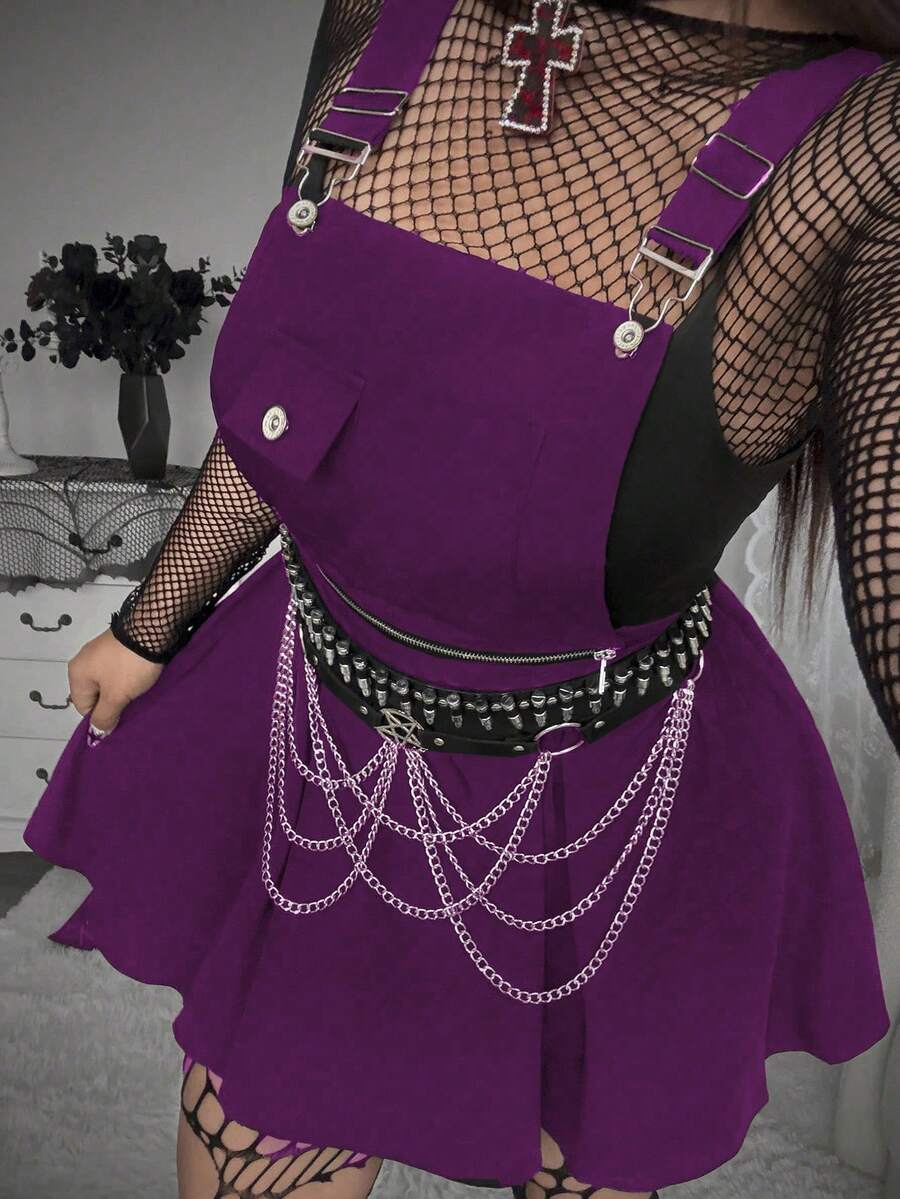 SHEIN Whyspr Große Größen Halloween Modisches Hosenträgerkleid im dunklen Stil