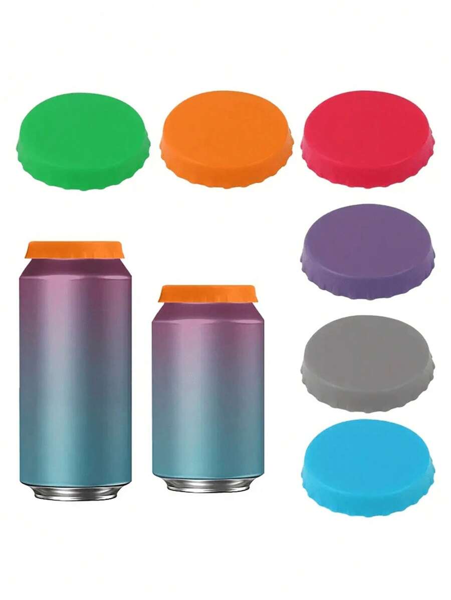 6 件硅胶汽水罐盖，可重复使用硅胶罐盖，罐塞或保护器，适用于汽水、饮料、果汁、饮品，适合标准罐