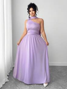 Elenzga Plus Size Women Purple Long Knitted Dress With 3D Floral Decor, Suitable For Parties - Purple - View 4