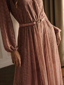 MOTF PREMIUM ASYMMETRICAL HEM FLOWY DRESS WITH BELT, FALL WINTER - Pink - View 2