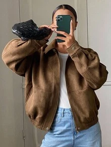 DAZY Loose Casual Brown Short Jacket Coat, Autumn/Winter