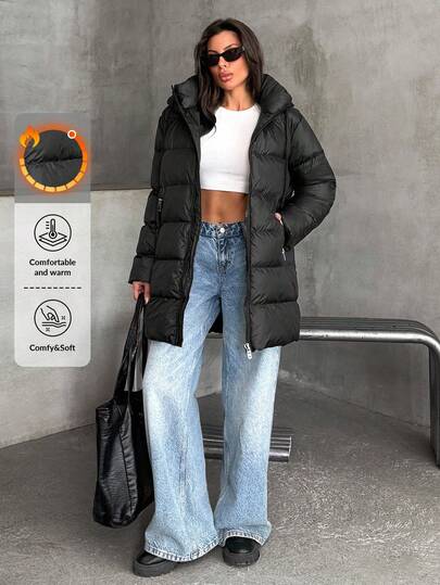 EURMUSE Women, Winter, Black, Casual, Keeping Warm, Light Weight, Premium Quality, Regular Fit, Regular Length, Pockets, Zipper, Eyelet, Drawstring Winter Clothes For Women Winter Outfits For Women Winter Clothes Women Streetwear For Women Puffer Jacket Women Long Puffer Jacket Women Women Winter Coats Long Winter Jacket Women Puffer Coat Women Winter Jackets For Women Womens Winter Coats Womens Puffer Coats