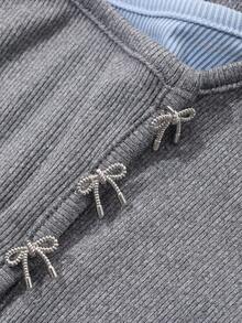 DAZY 女士撞色长袖二合一斜领圆领蝴蝶T恤，秋季服装