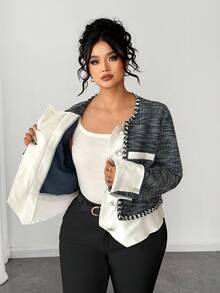 Elenzga Elegante, lässige Jacke in Große Größen für anspruchsvolle, reife Damen - Blau-Weiß - Übersicht 6