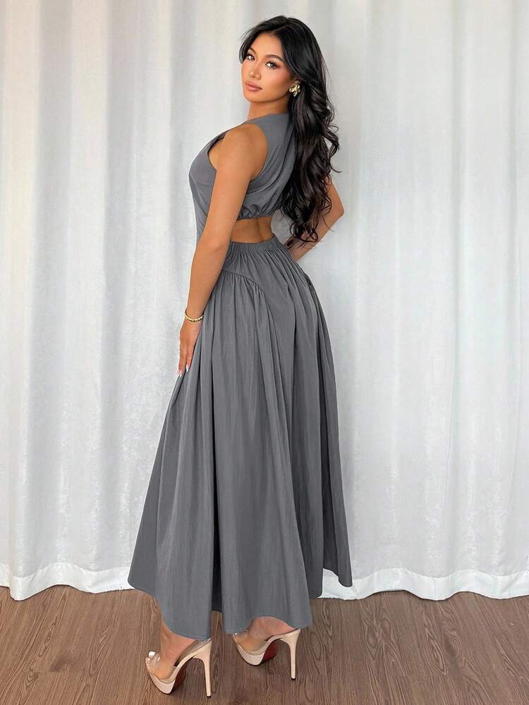 Women's Round Neck Backless A-Line Mid-Length Dress