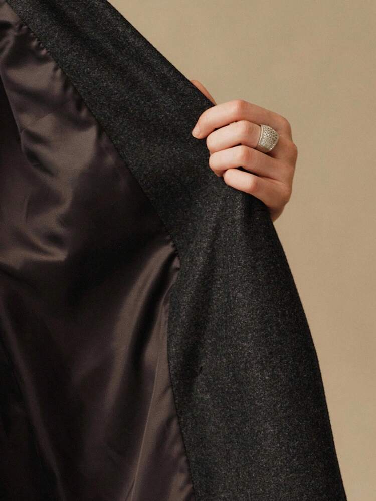 Anewsta Savoree Women's Elegant Charcoal Gray Mid-Length Belted Wool Blend Coat, Suitable For Autumn, Fall, Winter, Going Out, Formal, Party, Chic, New Year, Christmas, Work, Graduation, Wedding