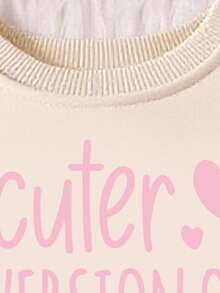 Felpa girocollo con stampa slogan carina per bambine, autunno/inverno - Cachi - Visualizzare 4